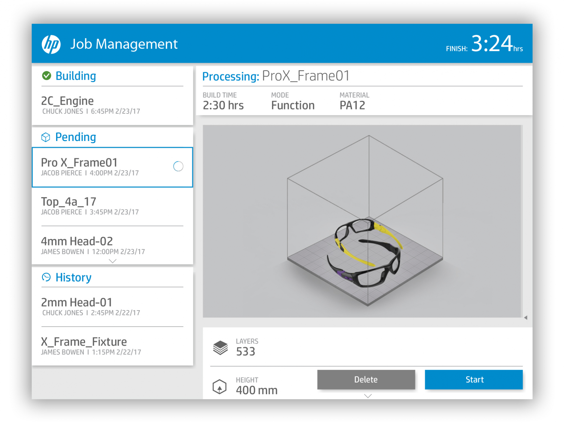 HP Jet Fusion UI Snapshot