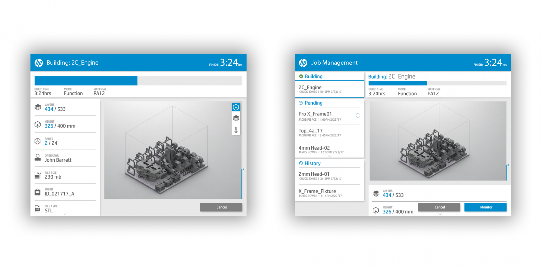 HP Jet Fusion UI Snapshots