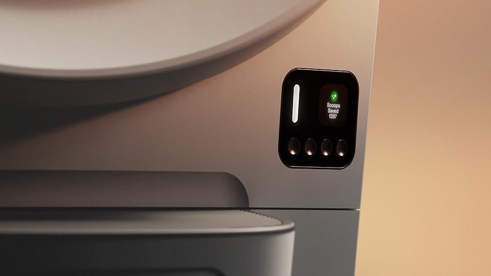 A closeup of the UX display on the Litter-Robot 5 EVO